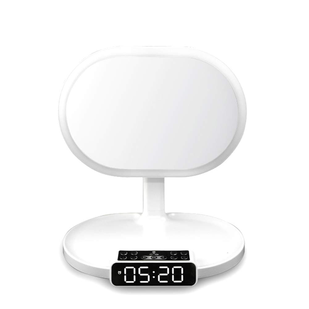 DKJSF Bluetooth Make-Up Mirror with Wireless Music Streaming and Clock Light Del Brightness of Colours Adjustable for Cosmetic Makeup Counter Charging Port for Phone White