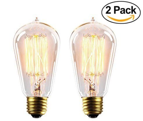 Edison Bulb 2 Pack, 40W 120V Medium Base, Hand Blown Clear Glass Light Bulb, Antique Amber Squirrel Cage Teardrop Filament ST64 Vintage Incandescent Bulb, Great For Pendants, Lamps &amp; String Lights
