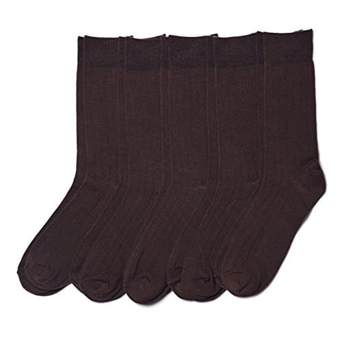 Basic/Outfitters Mens 5 Pack Basic Dress Crew Socks (Ribbed Dark Brown)