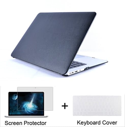 Neway 3 in 1 bundle Leatherette top Surface Hard Shell Case cover protector for Apple Macbook Air 11" (A1370 and A1465)&amp; Keyboard Cover &amp; LCD HD Screen protector,11.6" Air,Leatherette-Black(bundle)