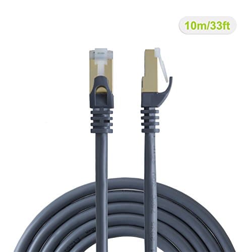 VeLLBox 10m CAT6A (Category 6A) Double Shielded (SFTP) Ethernet Patch Cable Male/Male, 50U”Gold Plated Contact, SFTP Network Cable, Band Width: 500MHZ, 33.0ft/10.0m, Grey