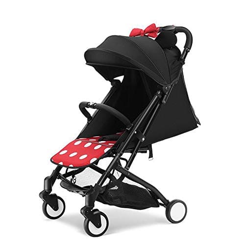 Light Stroller Reclining backrest Foldable with one Hand Adjusta ble Handlebar Portable Pull Rod Strollers,red,43 * 59 * 105cm