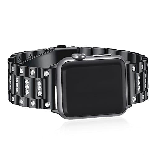 for Apple Watch Bands，White Crystal Diamond Loop Replacement Strap for iwatch Series 4 (44mm), Series 3 2 1-42mm Black