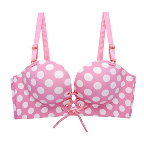 ITOPAI Wire Free Super Drawstring Push-up Smooth Adjustable Bra (36C, Pink dots)