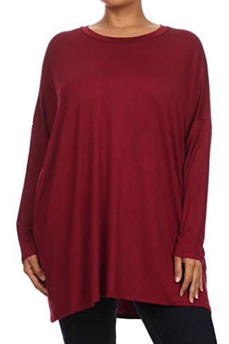 Fashion Stream Plus Size Solid Long Sleeve Drape A-Line Tunic Top Made In USA