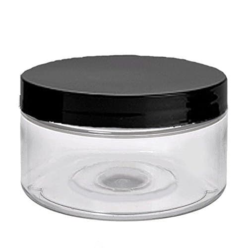 6 Clear Low Profile 4 Oz Jars PET Plastic Empty Cosmetic Containers with Black Caps