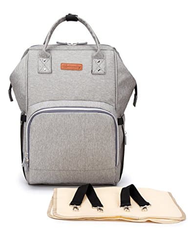 Diaper Bag Wide Open Design Multi-Function Waterproof Travel Backpack Nappy Baby Bags for Mom or Dad Unisex with USB Charging Port Stroller Straps Thermal Pockets, Wide Shoulder Straps (Grey)