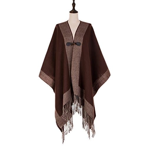 eUty Large Blanket Tassel Winter Warm Geometry Pattern Wrap Shawl Brown &amp; Beige