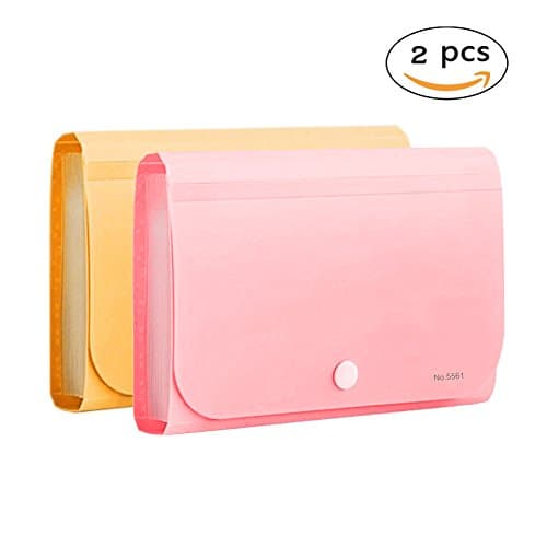 OffKits Expanding File Folder A6 According Folder Organizer Mini PP Wallet for Coupons,Receipt,Checks,Cards,Tax,Changes and Document,12 Pockets with Index Tabs And Snapper,7x4.5 Inches (Pink+Yellow)
