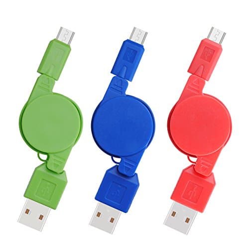 USB Cable, Retractable Cable, INEER 3-Pack High Speed USB 2.0 A Male to Micro B Data Sync &amp; Charge Cable for Android, Samsung Galaxy, HTC, LG, Sony, Blackberry, Nokia, HP, PS4 and More Android Device