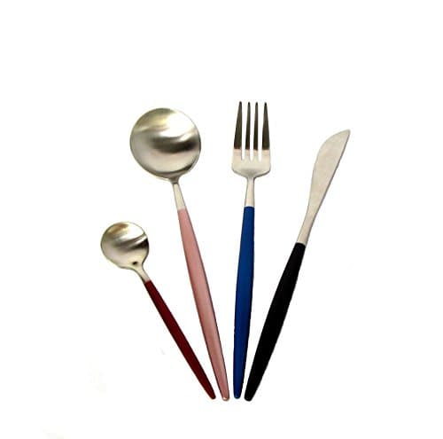 Kitchen Cutlery Set,304 Stainless Steel Silverware Tableware Set, Flatware Set Pink Blue Red Black Colorful,Cutlery Set 4(PC),Tableware Set with Knife, Fork, Spoon