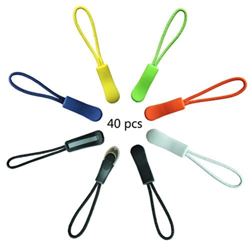 8 Styles 40 Pcs Nylon Zipper Pull Zip Tags Replacement Cord Pulls Zipper Extension Zipper Fixer, 6 colors, 30 Pcs colorful Style &amp; 5 Pcs Black Reflective &amp; 5 Pcs Black with Silver Plated (1)
