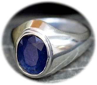 55CaratNatural Blue Sapphire Silver Ring for Men 6 Carat Oval Astrological Size 5,6,7,8,9,10,11,12,13