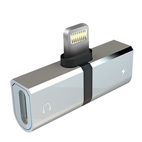 KHTONE Lightning Splitter Adapter for iPhone 7/7 Plus/8/8 Plus/X &amp; iPad, Dual Lightning Ports, Charge &amp; Music at the same time, Supports iOS 10.3 or Later Silver