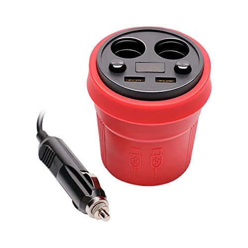 Car Cup Charger - PUSHIDUN Multi-function Car Power Adapter 2 USB Ports 2 Socket Cigarette Lighter Splitter 12/24V