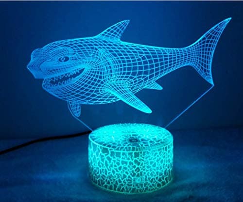 Optical Illusion 3D Shark Night Light USB Touch Switch Decor Table Desk Lamps 7 Color Changing Lights LED Table Lamp Xmas Home Love Brithday Children Kids Decor Toy Gift
