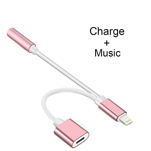 2 in 1 Lightning for iPhone 7 / iphone 7 Plus Adapter and Charger, Lightning to 3.5mm Aux Headphone Jack and Charger Cable for iPhone 7 / 7 plus[No Music Control] - (Rose Gold)