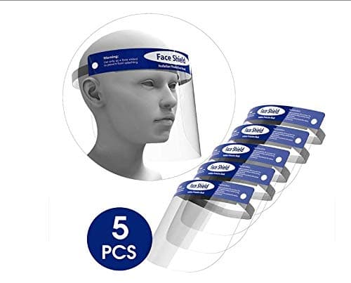 KOKODI Face Shield Protective Visor, Reusable Plastic Adjustable Transparent Face Shield to Prevent Saliva, Droplet, Pollen and Dust with Elastic Band and Comfort Sponge, Protect Eyes and Face (5pack)
