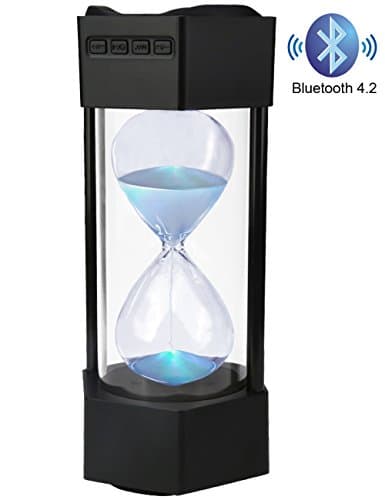 Bluetooth Speaker for iPhone, Portable Bluetooth Speaker with LED Light, Bass Sound, Mobile Speaker Indoor with Glass Hourglass (Black)