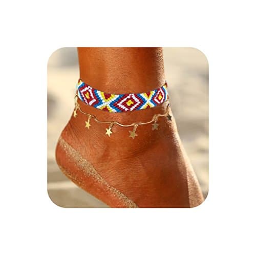 SEWEI Starfish Turtle Anklets Multiple Layered Boho Gold Chain Anklet Heart Beach Rhinestones Turquoise Stone Charm Anklet