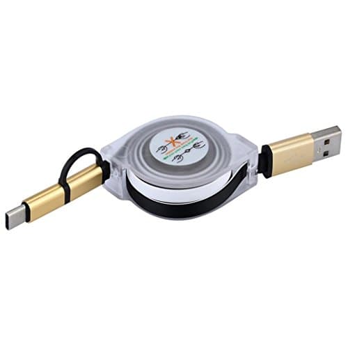 V8 Micro USB Type C Combo Male Retractable Data Charging Cable for Samsung Galaxy Note 8/S8 (White)