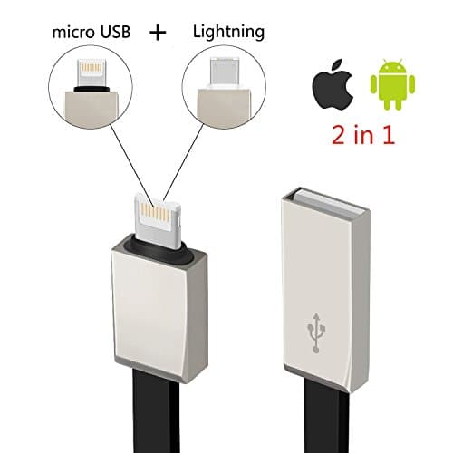 Micro USB and Lightning 2 in 1 Cable Data Transfer Charging Cord 3 Feet Black