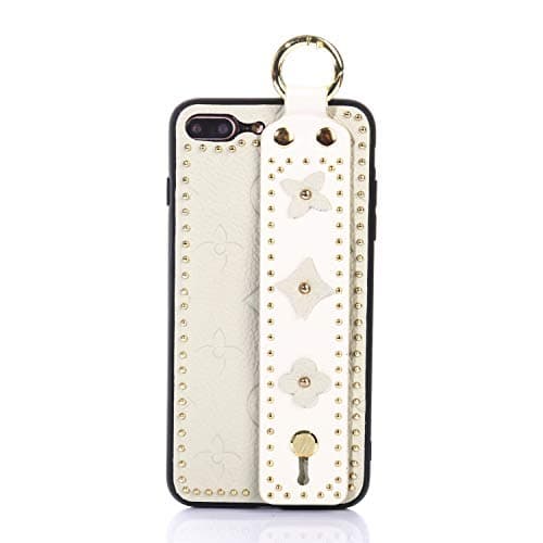 OEMDIY Case for iPhone 8 Plus & iPhone 7 Plus Leather Silicone Soft Phone Case Back Cover with Wrist Strap Stand for Apple iphone8 Plus (2017) and iphone7 Plus (2016) Cases 5.5 inch (Beige)