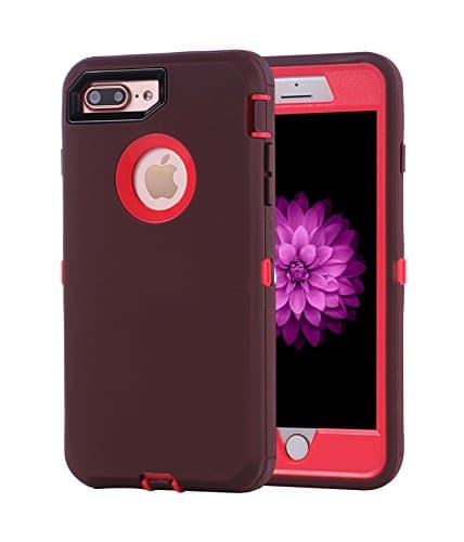 iPhone 8 Plus case, iPhone 7 Plus case, SinYong Hybrid Heavy Duty Shockproof Defender Full-body Rugged Protective Case Cover with Built-in Screen Protector for iPhone 7/8 Plus 5.5 inch (D-Claret)