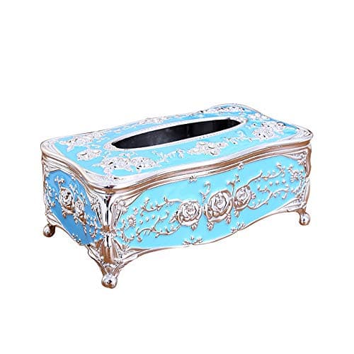 Meltset M Tissue Box Holder Rectangular for Car Kitchen Table Bedroom Bar Napkin Box Cover Silver Blue