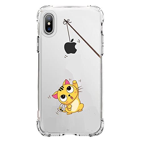 iPhone X Case Clear, Amusing Whimsical Design Bumper TPU Soft Case Rubber Silicone Skin Cover for Apple iPhone X (2017 Release) - Eating Giraffe (cat)