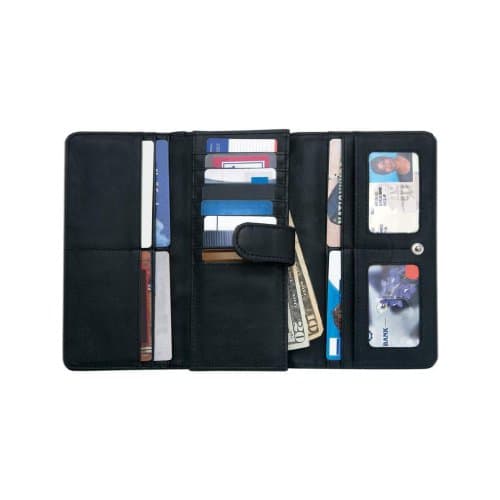 Womens Black Solid Leather Wallet RFID Security Blocking ID Holder Credit Card
