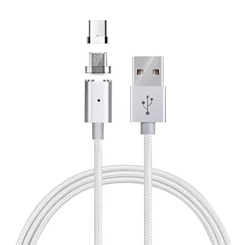 Akiko Magnetic Micro USB USB-C Cable LED Indicator USB Sync Fast Charger Braided Cable Silver for Samsung, Sony, HTC, Nokia Android