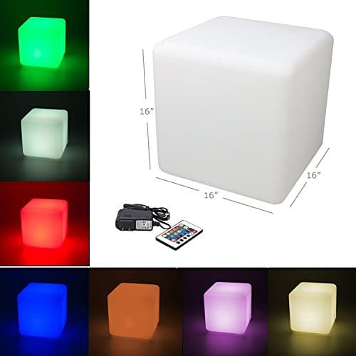 Large- 16-inch Rechargeable LED Light Cube Stool Waterproof with Remote Control Magic RGB Color Changing Side Table Home Bedroom Patio Pool Party Mood Lamp Night Light Romantic Decorative Lighting