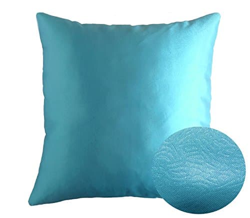 Cyan Blue 18" x 18" Decorative Solid Satin Square Throw Pillow Cases Cushion Covers Textured for Couch Sofa Bed