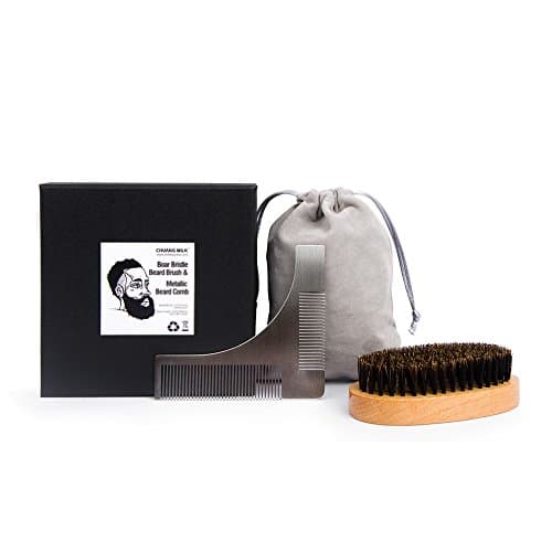 SIMILK Beard Comb and Brush Set, Standardized Beard Shaping Tool &amp; Comb,100% Wild Boar Bristles Beard Brush for Easy Grooming