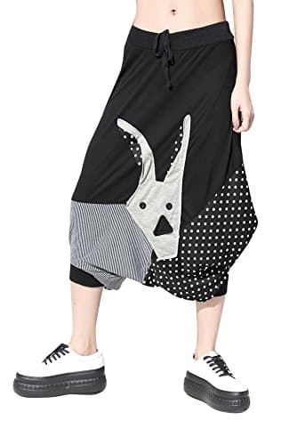 Women's Chic Patchwork Drop-Crotch Sweatpants Joggers Capri Drawstring Fun Wear
