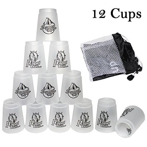 Amhii Quick Stack Cups Set of 12 with Quick Release Stem - Sports Stacking Cups Speed Training (White-Generation 3)