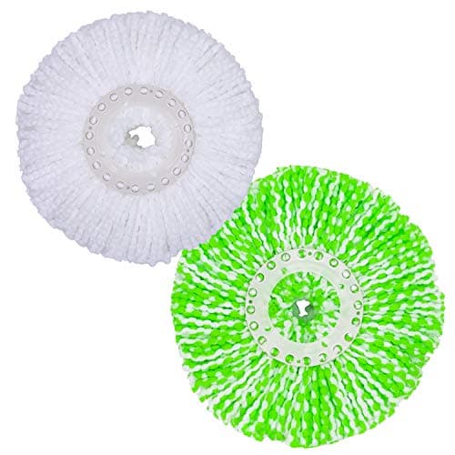 Amaou Spin Mop Refills Head, Microfiber Spin Mop Replacement Heads Universal 360° Spin Magic Mop, Round Shape Standard Size, Set of 2 Pack ( White, Green)