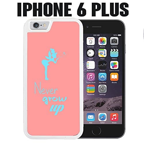 iPhone Case Never Grow Up for iPhone 6 PLUS Plastic White With Free .33 mm Premium Tempered Glass Screen Protector
