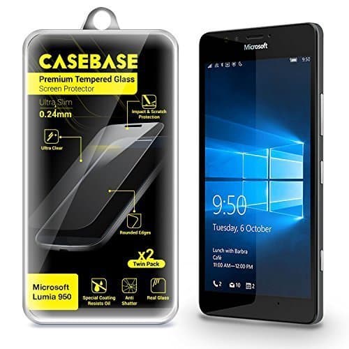 CaseBase® Premium Tempered Glass Screen Protector Twin Pack for Microsoft Lumia 950 ** Double Glass ** 2 in 1 - Microsoft Lumia 950 ( 5.2 inch )
