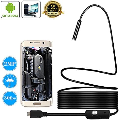 Mini USB Endoscope HD Waterproof Snake Camera 2.0 Megapixels Digital Inspection 2 in 1 Handheld Borescope Micro 6 Adjustable LED Light for Android Phone, Windows 3.5 Meter