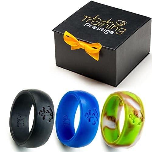 Silicone Wedding Ring 2nd Generation Bundle for Men with 3 Anchor Design Bands of Prime Colors such as Black, Blue and Popular Camouflage Best Selected by Training Prestige offered in a Gift Box to Show Commitment While Leading an Active Sports &amp; Outdoors Lifestyle (11)