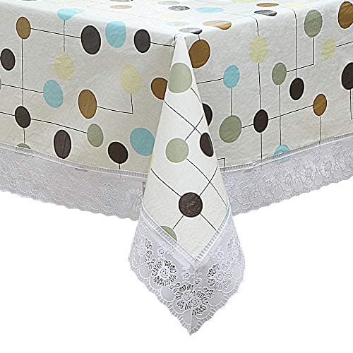 Kintang Retangular Polka Dot Printed Lace Patchwork Vinyl Tablecloth Waterproof Oil-Proof Wipe Clean Table Cover for Dinner Kitchen (Polka Dot, 54"x72")