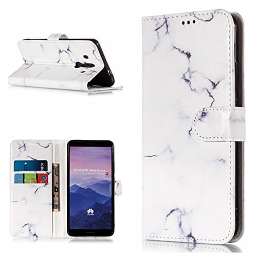 POPUPE for Huawei Mate 10 Pro Wallet Case with Screen Protector,Two Card Slot Marble Flower Leather Back Shell TPU Anti-Scratch Inner Case with Kickstand for Huawei Mate 10 Pro (H)