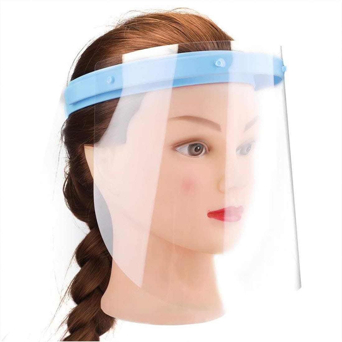 Adjustable Full Face Shield with Flip-up Visor with 10 Replaceable Plastic Protective Film ，for Lab, Household, Kitchen Personal Use (blue)