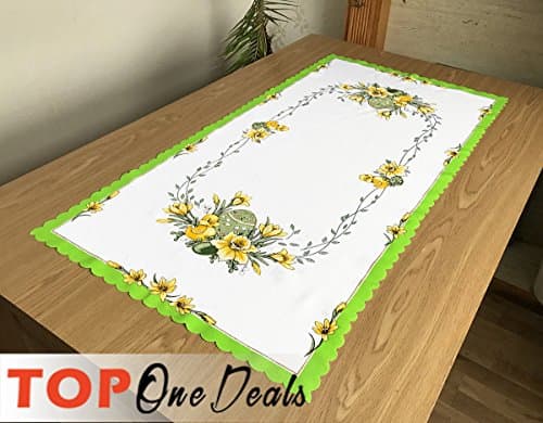 Amazing Easter Table Runners Tablecloths with Easter Chicks Eggs Rectangle New (Green/White (50x120cm))