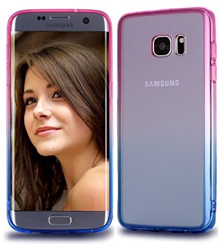 S7 Edge Case,ACCBTECH Shock Absorption Soft TPU Thin Slim Flexible Rubber Anti-scratch Shell Protective Clear Back Bumper Case for Samsung Galaxy S7 Edge 5.5 inch (pink&amp;blue)