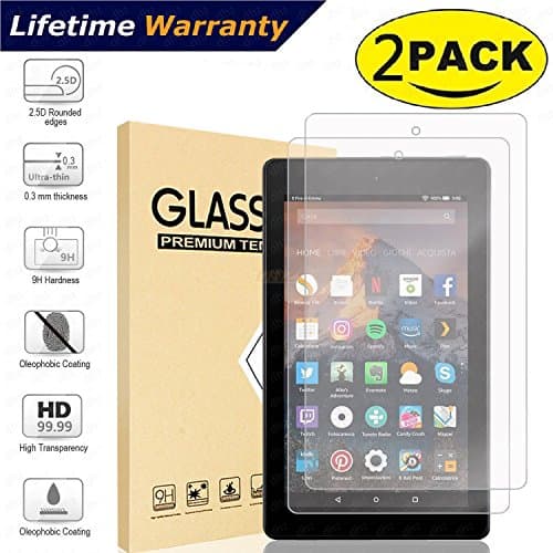 2-Pack All-New Fire 7 Tablet Screen Protector(7th Gen,2017 Release,NOT fit 5th 2015),DHZ Tempered Glass Screen Protector Film for Amazon Fire 7 2017 [9H Hardness] [Crystal Clear] [Bubble Free]