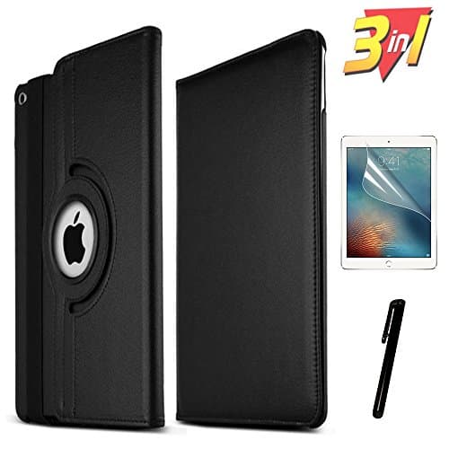 iPad Pro 9.7 Case with Screen Protector And Stylus Touch Pen – XERUS 360 Degree Rotation, Standing, Folding, And Flip Design TPU Leather Case for iPad Pro 9.7 Inch (Black)