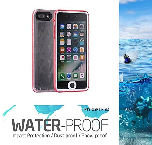 iPhone 7 Plus 5.5" Waterproof Case REDPEPPER Full-Sealed 360° Waterproof Cover 6.6ft/2M IP68 Underwater Housing Shockproof Dustproof Sensitive Touch ID w/ Clear Crystal-Pattern Back Case (5.5 Pink)